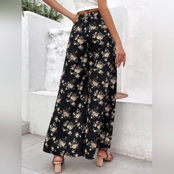 Floral Side Slit Wide Leg Pants - Picture 2 of 6